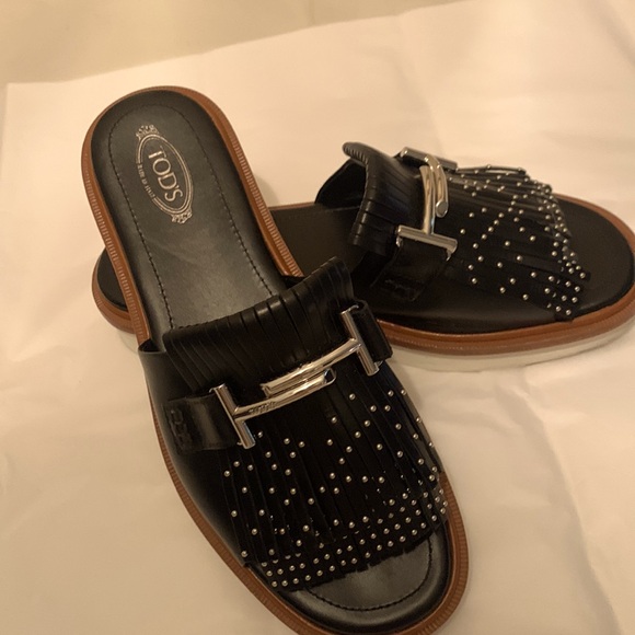 Todd’s black sandals with chrome detail, size 39 - Picture 1 of 10